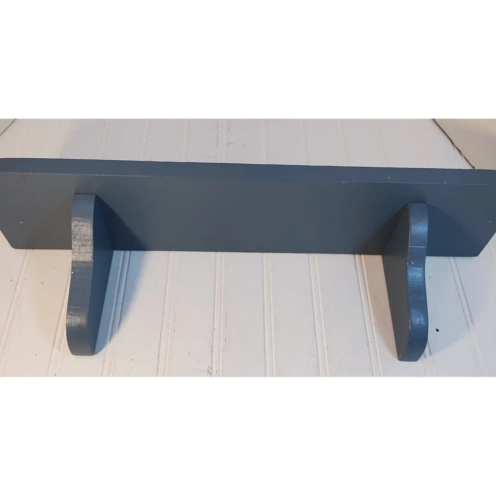 VTG Blue Painted Wood Floating Wall Shelf Plate Groove 20
